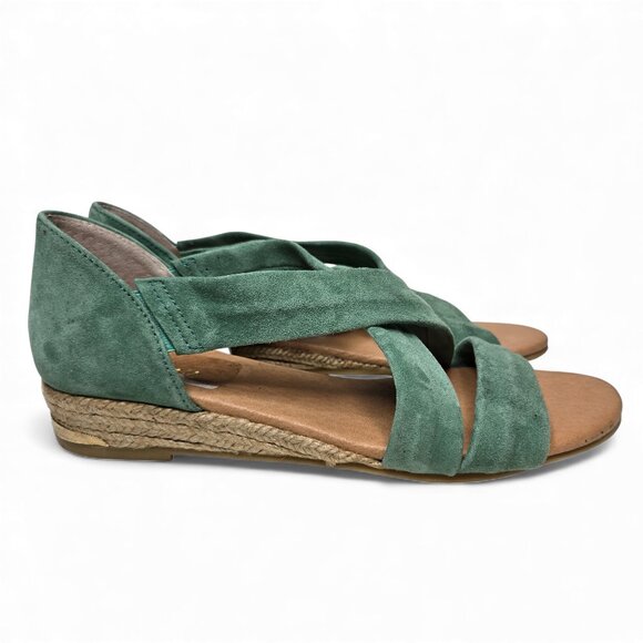 Pinaz Emerald Green Strappy Espadrille Suede Micro Wedge Sandals 7 - Picture 2 of 8
